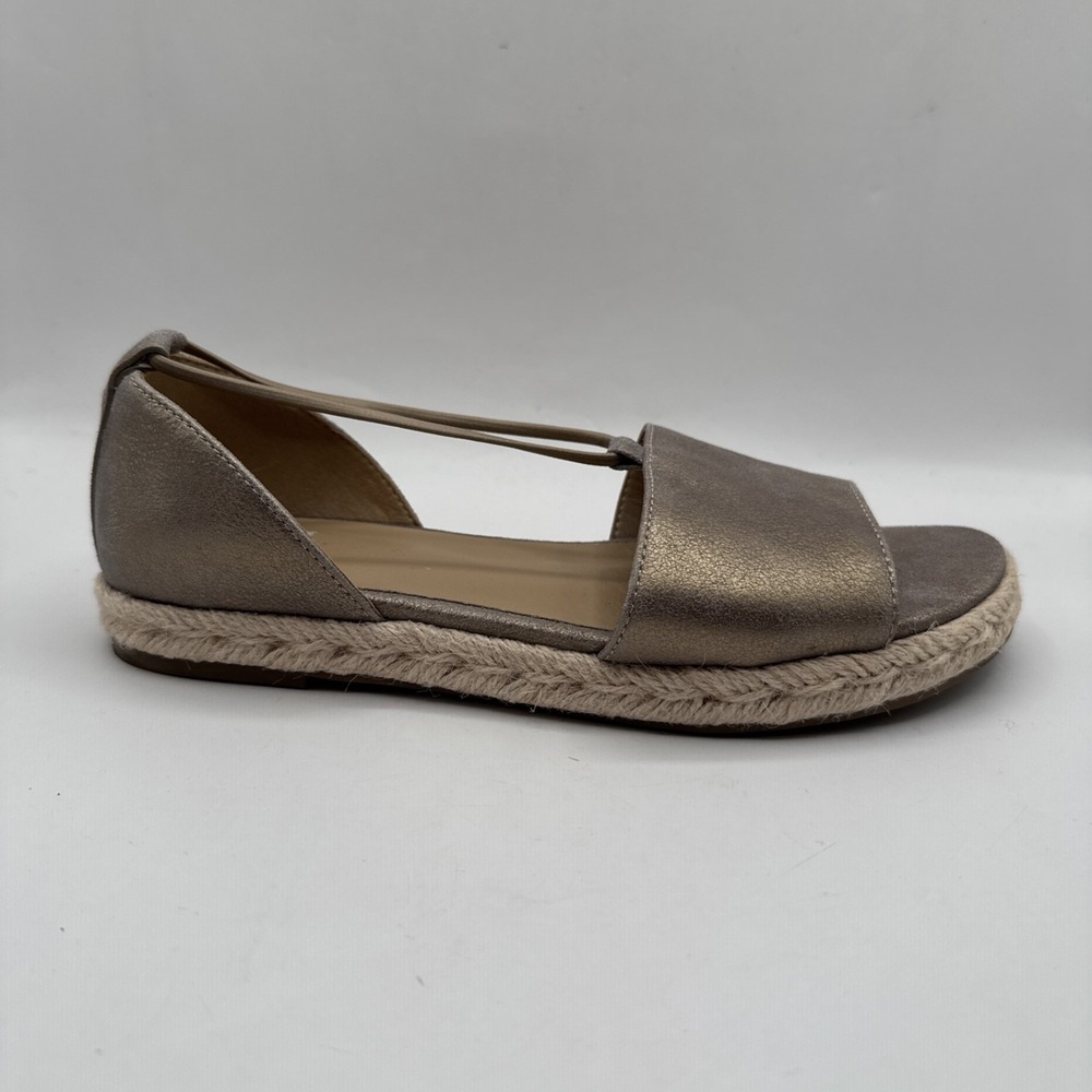 Eileen Fisher Lee Gold Leather d'Orsay Espadrille Flat Slip On Sandal Shoes 7.5 - Picture 4 of 13